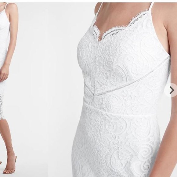 NWT EXPRESS Scalloped Lace Midi Sheath Dress - Picture 3 of 15